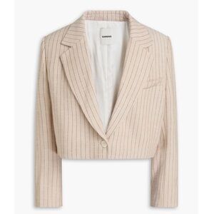 SANDRO Cropped pinstriped tweed blazer